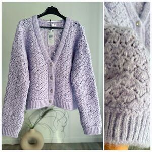 Mango Light Purple Cardigan With Jewel Buttons New